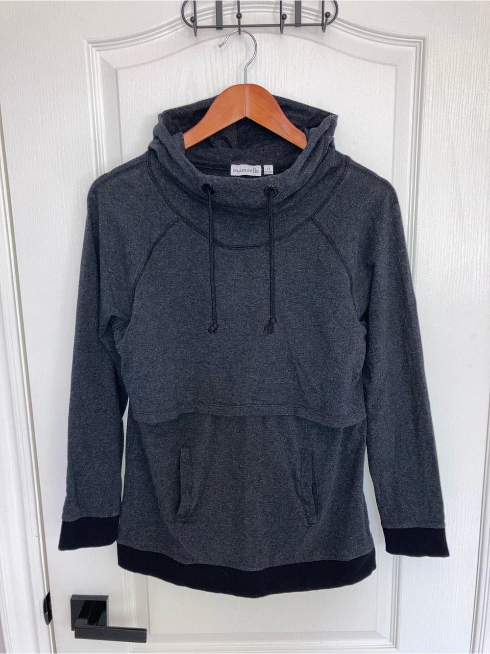 Momzelle Charcoal Grey Cowl Neck Nursing Hoodie - size M
